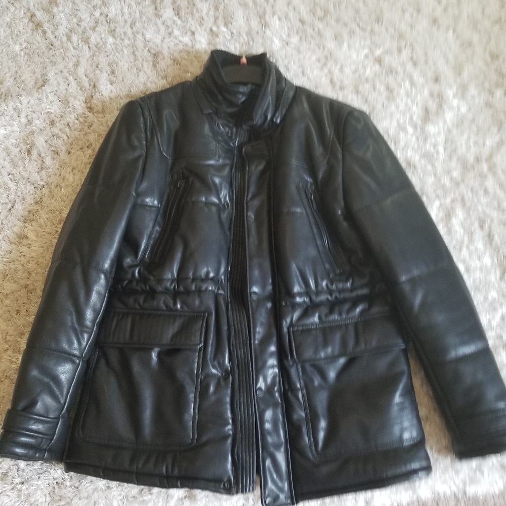 Men's black Zara faux leather quilted coat